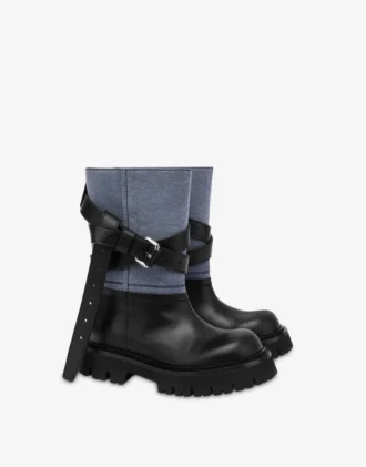 Ankelskor i denim och kalvskinn