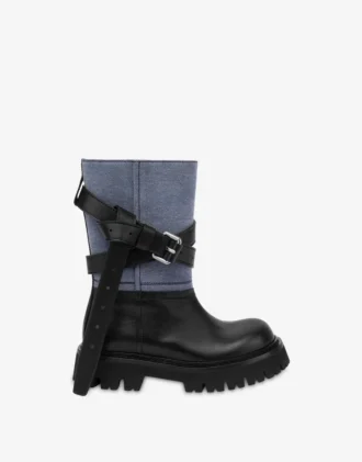 Ankelskor i denim och kalvskinn