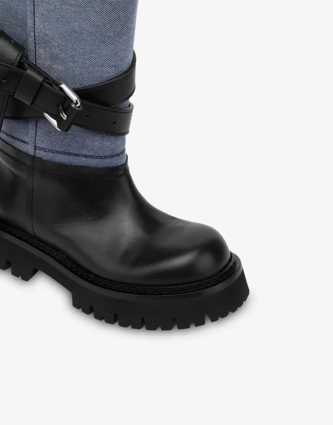 Ankelskor i denim och kalvskinn