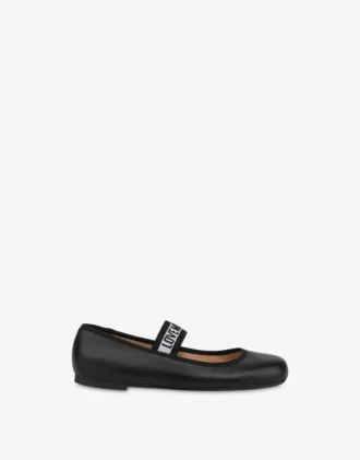 Ballerinaskor i nappa med elastiskt logoband