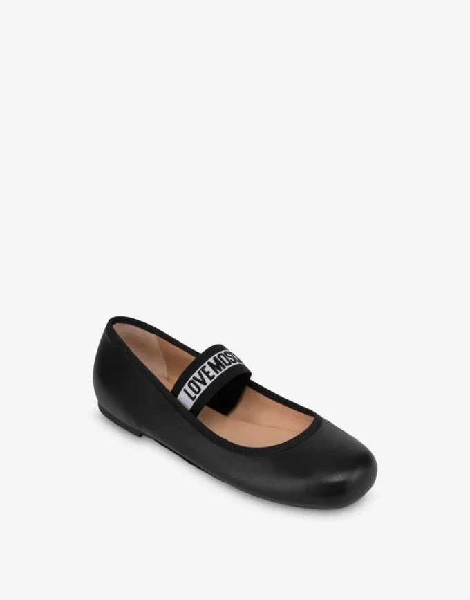 Ballerinaskor i nappa med elastiskt logoband