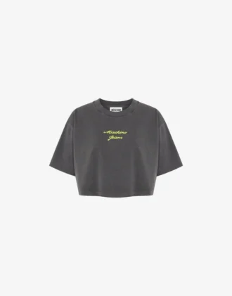 Broderad kort topp i bomullsjersey Broderad kort topp i bomullsjersey