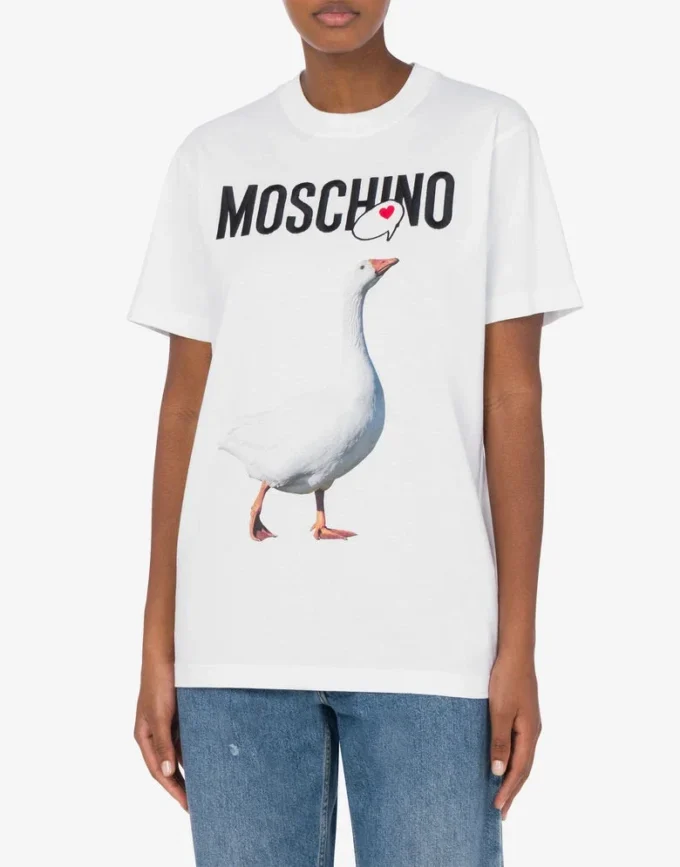 Ekologisk jersey-T-shirt med gås-tryck