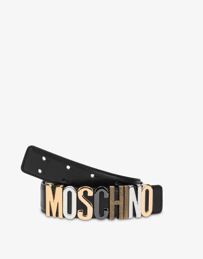 Kalvskinnsbälte med blandad Lettering-logotyp