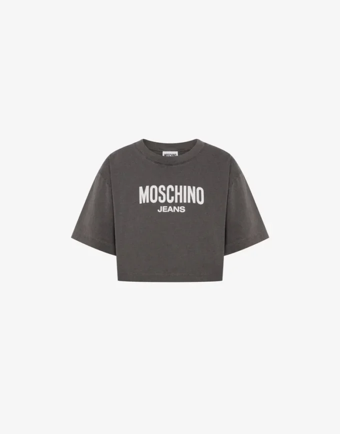 Kort T-shirt i tryckt bomullsjersey