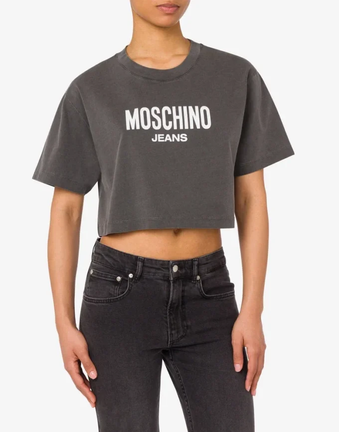 Kort T-shirt i tryckt bomullsjersey
