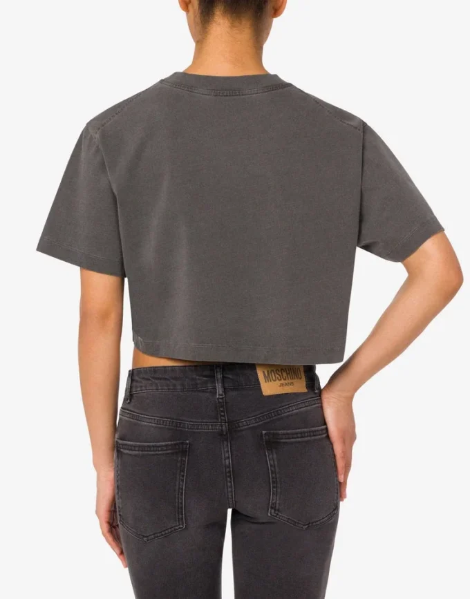 Kort T-shirt i tryckt bomullsjersey