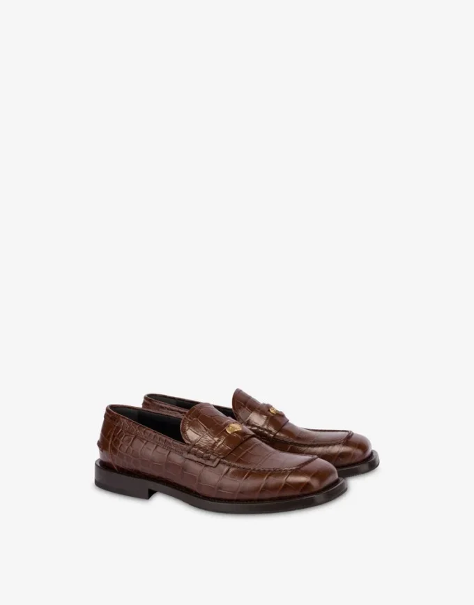 Loafers i kalvskinn med kokosmönster Loafers i kalvskinn med kokosmönster