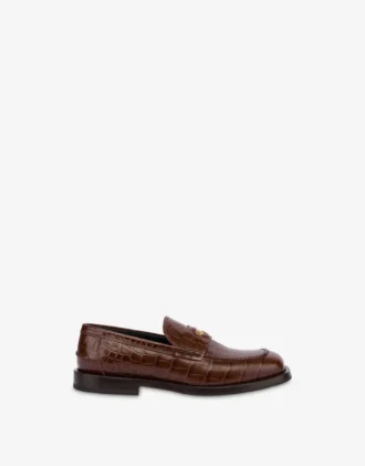 Loafers i kalvskinn med kokosmönster