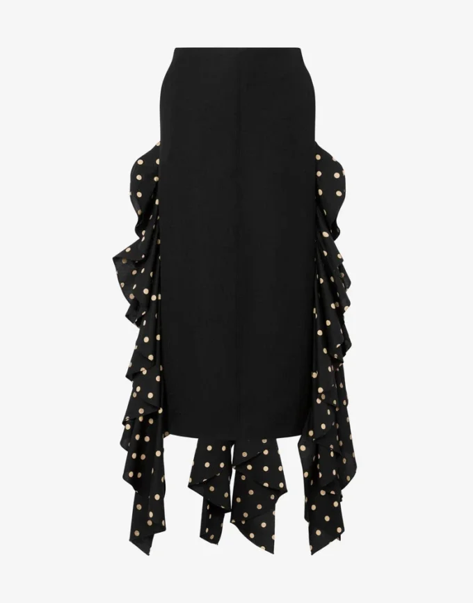 Polka Dots Wool Blend Diagonal Skirt