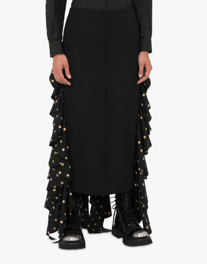 Polka Dots Wool Blend Diagonal Skirt