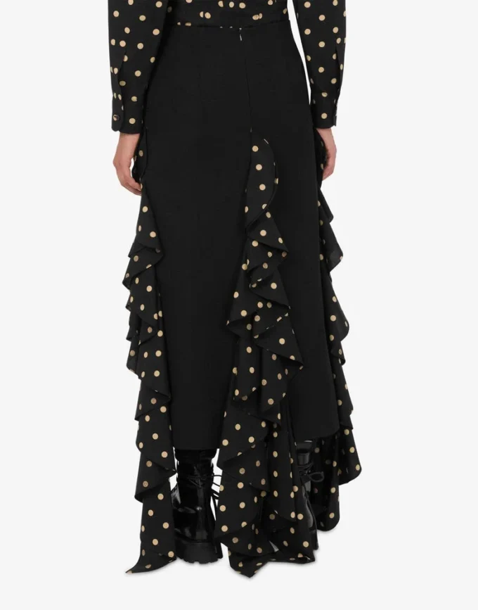 Polka Dots Wool Blend Diagonal Skirt