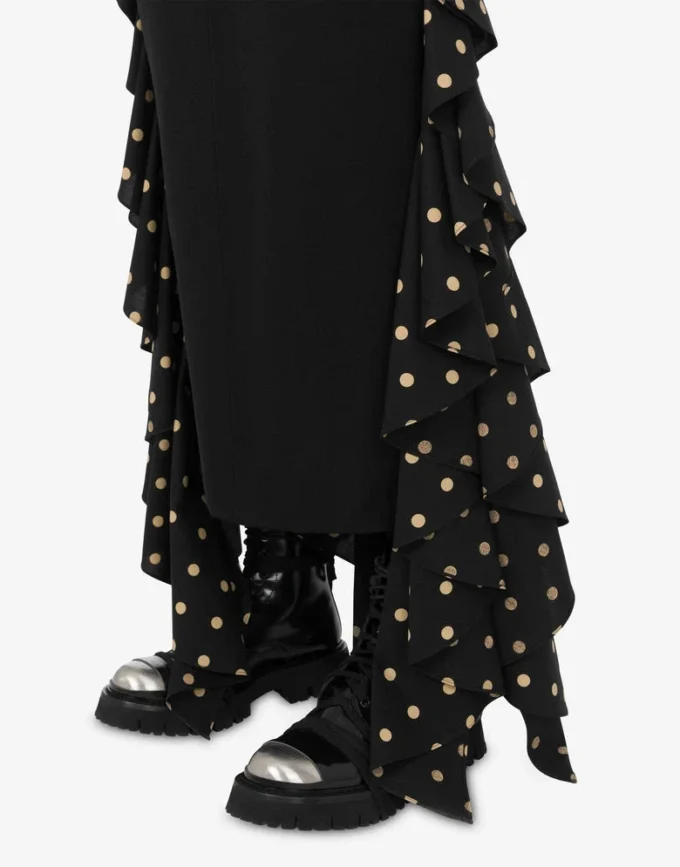Polka Dots Wool Blend Diagonal Skirt