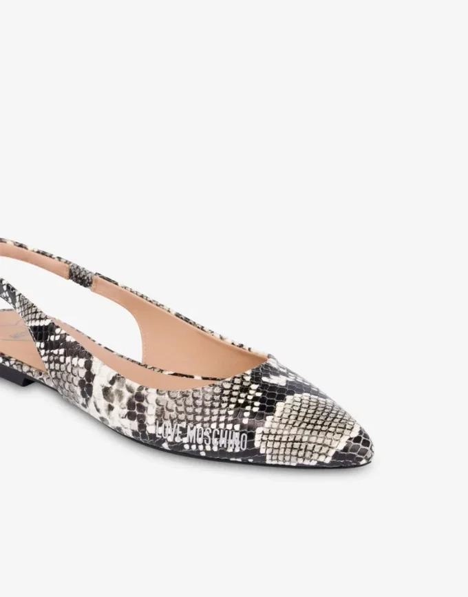 Slingback-ballerinaskor i kalvskinn med pytonmönster