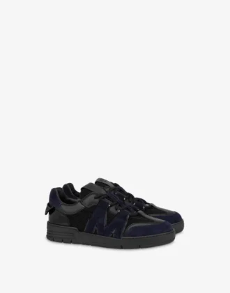 Sneakers i mesh, kalvskinn och mocka