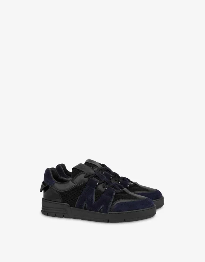 Sneakers i mesh, kalvskinn och mocka