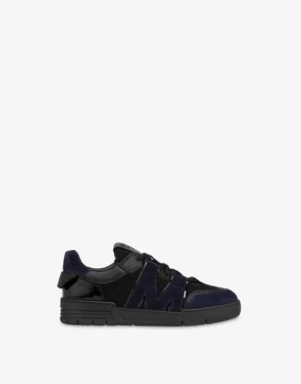 Sneakers i mesh, kalvskinn och mocka