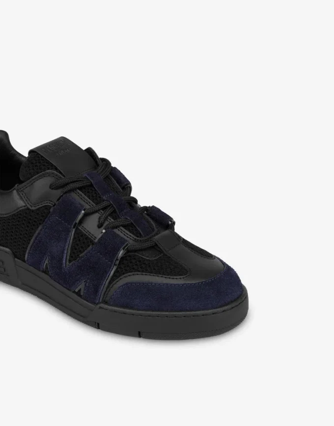 Sneakers i mesh, kalvskinn och mocka