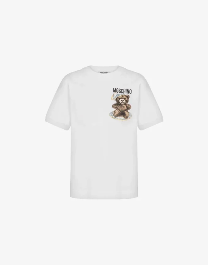 T-shirt i ekologisk bomullsjersey Moschino Teddy Bear