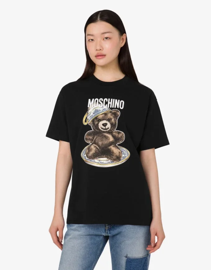 T-shirt i ekologisk bomullsjersey Moschino Teddy Bear