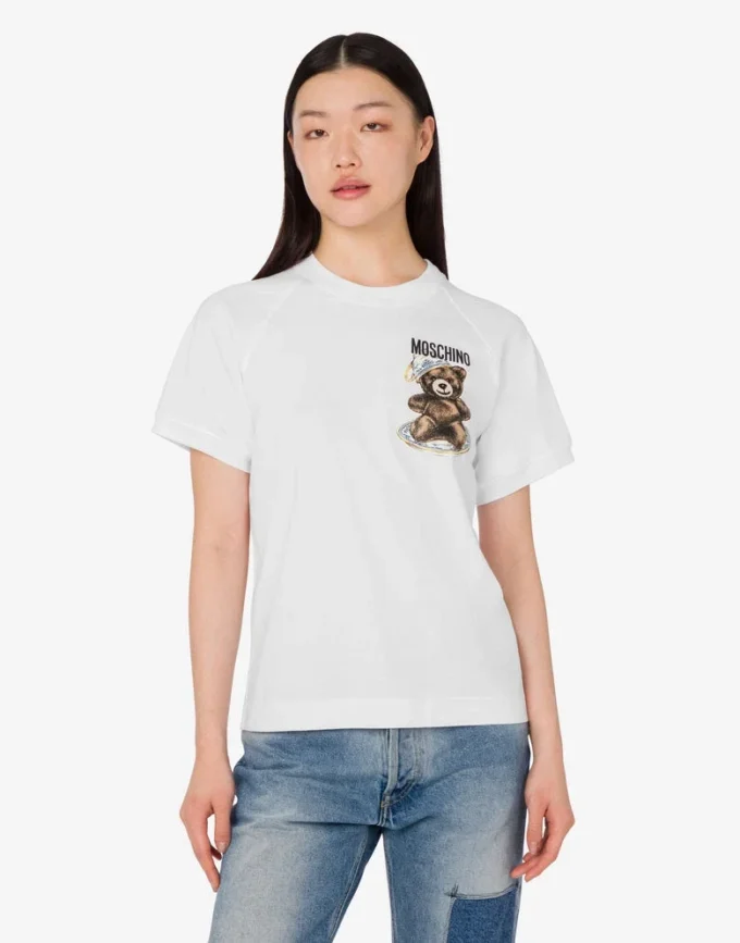 T-shirt i ekologisk bomullsjersey Moschino Teddy Bear