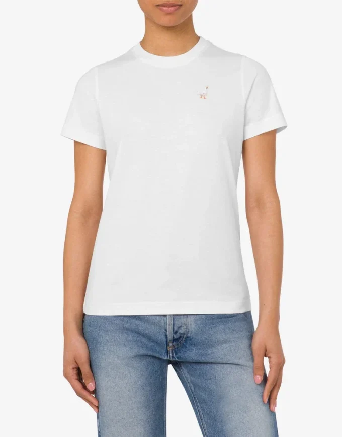 T-shirt i ekologisk jersey med broderad gås T-shirt i ekologisk jersey med broderad gås