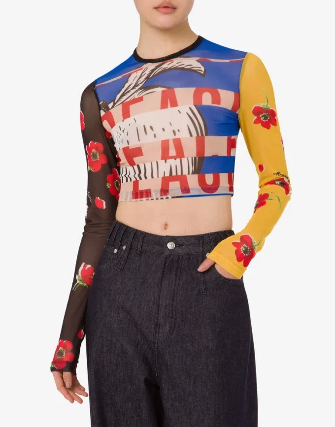 Tryckt crop top i tyll