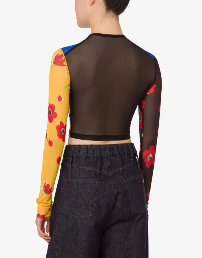Tryckt crop top i tyll