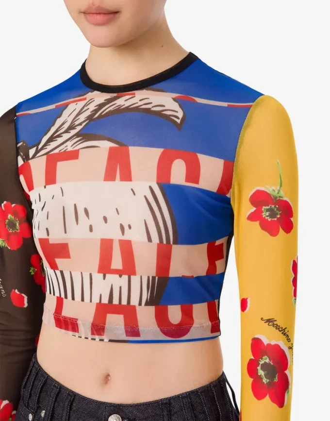 Tryckt crop top i tyll