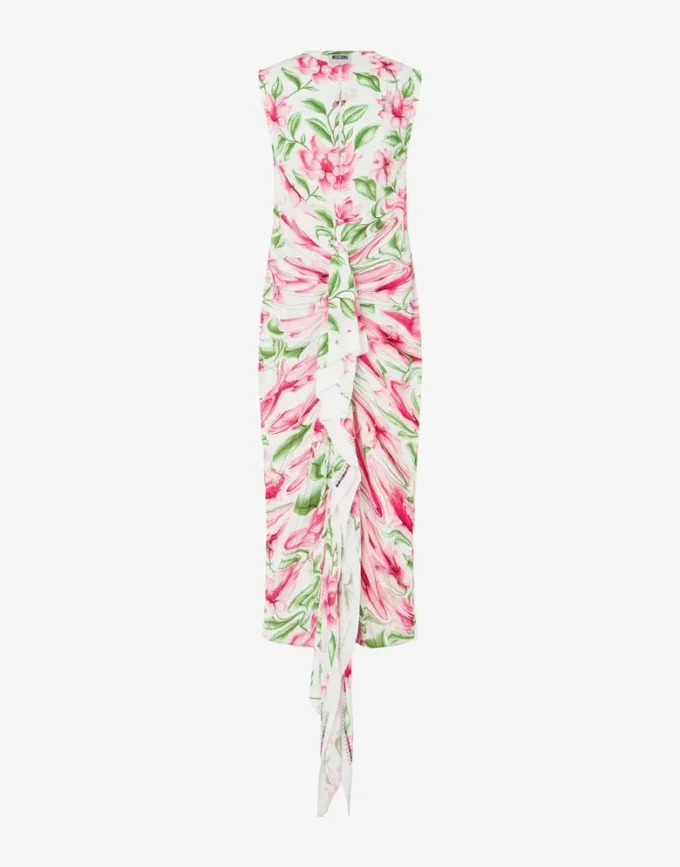 Tryckt klänning i crepe de chine