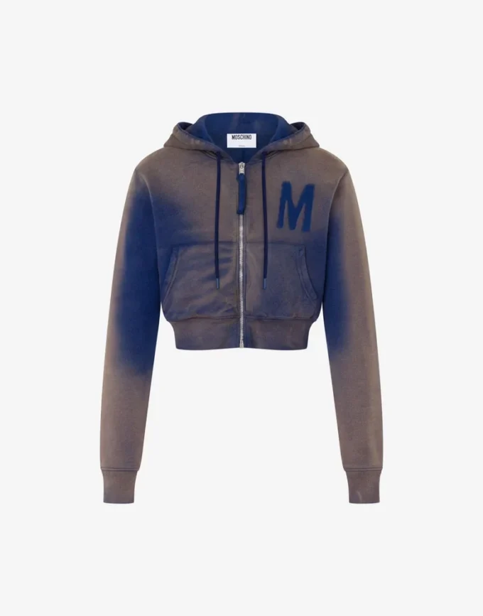 Tryckt kort sweatshirt i ekologisk bomull