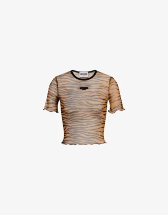 Tryckt kort T-shirt i tyll Tryckt kort T-shirt i tyll
