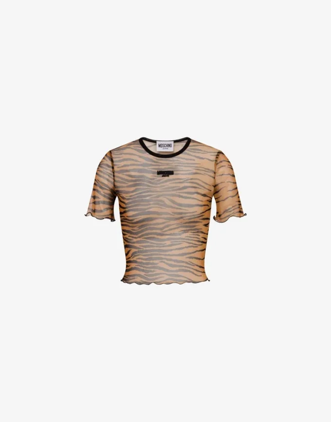 Tryckt kort T-shirt i tyll