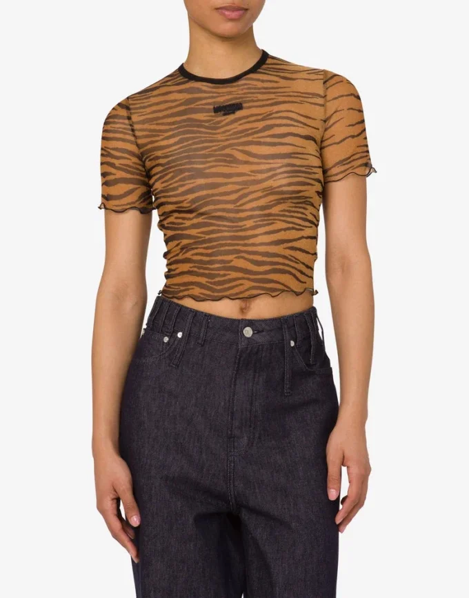 Tryckt kort T-shirt i tyll