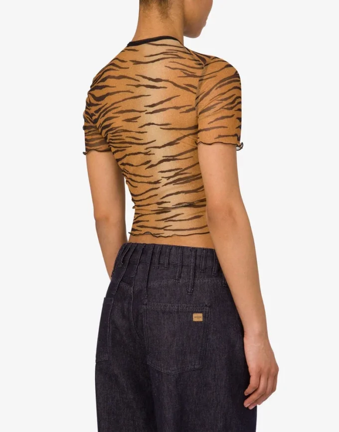 Tryckt kort T-shirt i tyll