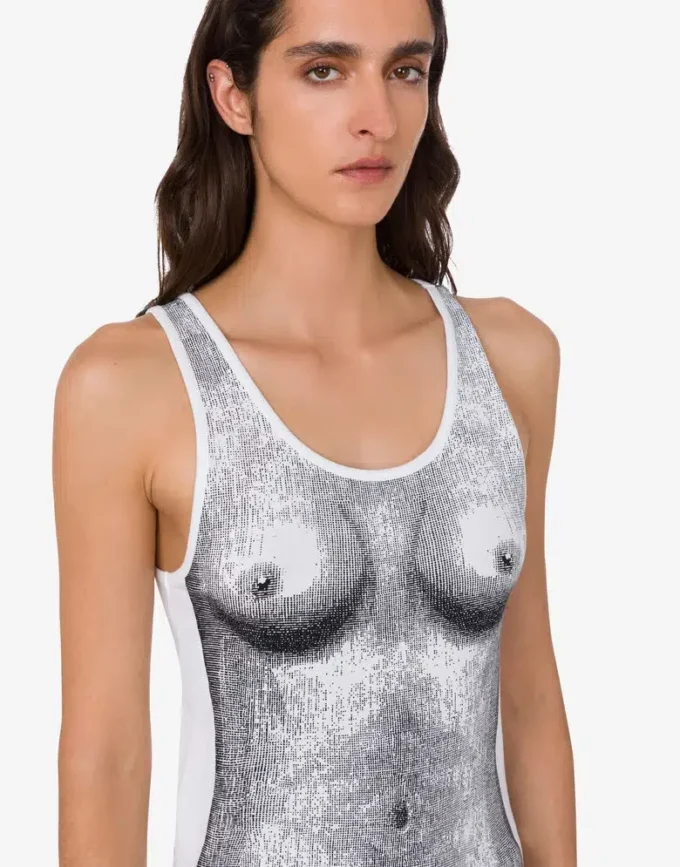 Tryckt topp i stretchig bomullsjersey